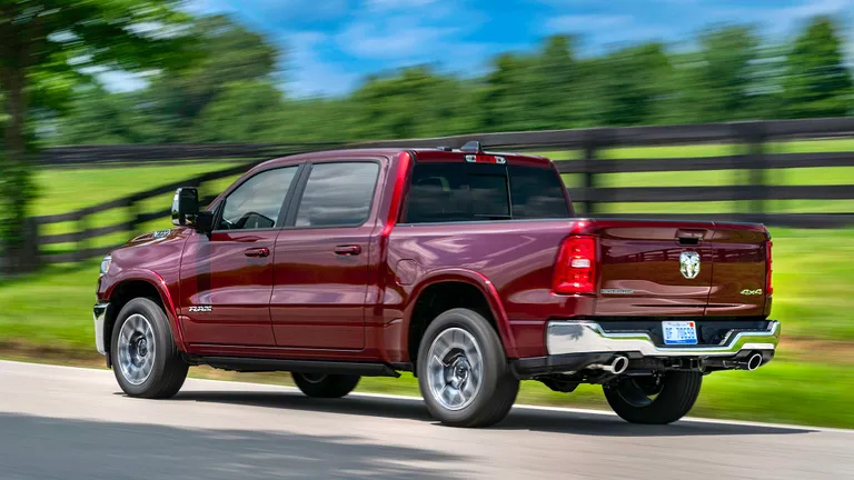 Our 2025 Ram 1500 Laramie 4x4 long-termer in motion.